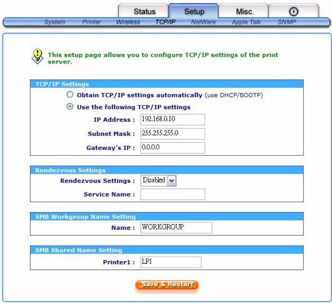 SMC WPS-G - TCP/IP Setup: - 1