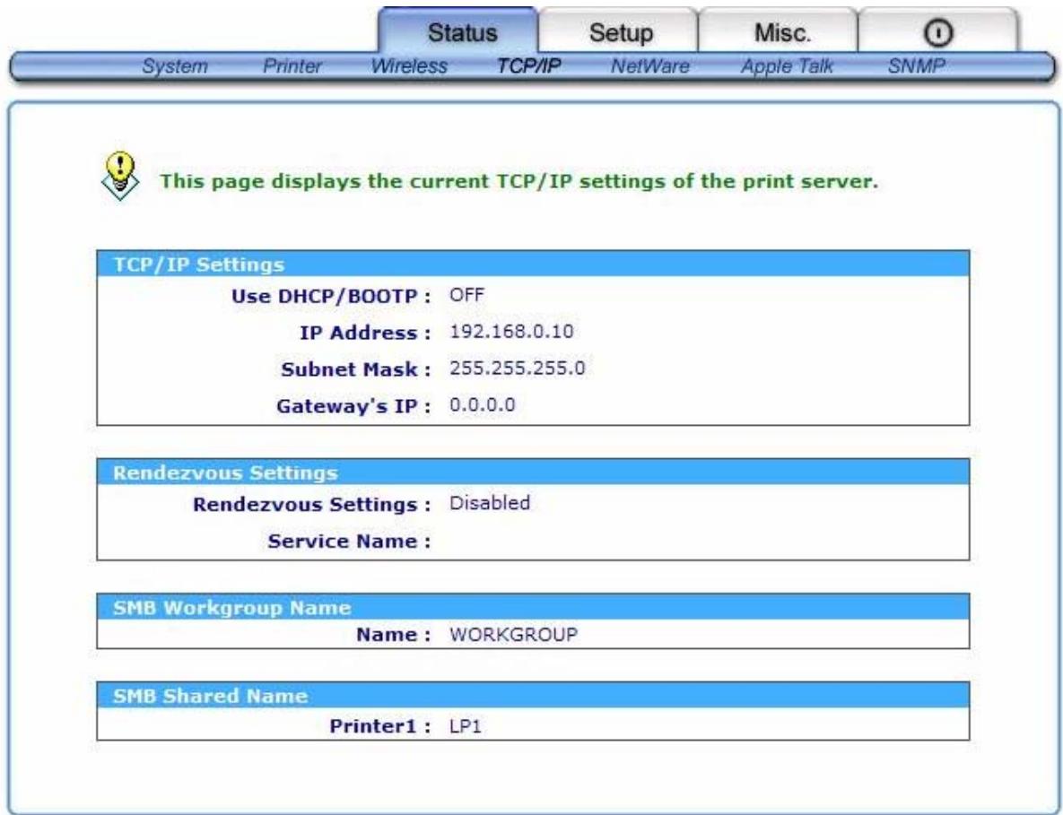 SMC WPS-G - TCP/IP Status - 1