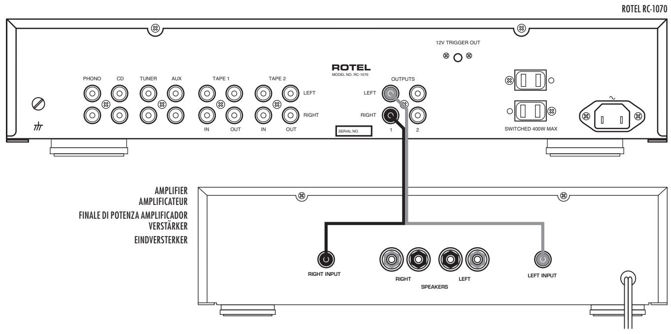 ROTEL RC-1070 - Collegamenti d'uscita • Ausgangsanschlüsse • De verbindungen met de eindversterker - 1