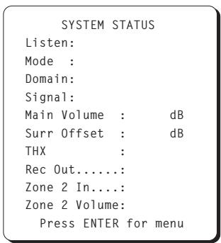 ROTEL RSP-985 - System Status Screen - 1