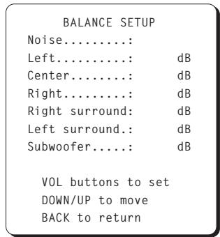 ROTEL RSP-985 - Balance Setup Menu - 1