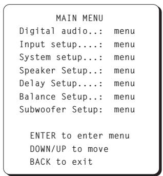 ROTEL RSP-985 - Main Menu Screen - 1