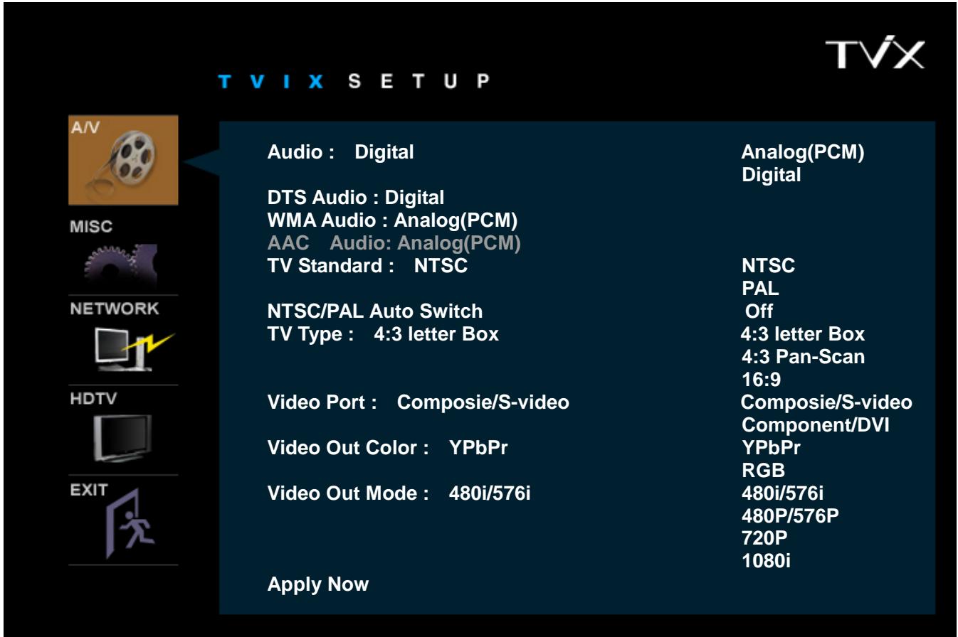 TVIX HD M-5000U - Audio/Video Setting - 1