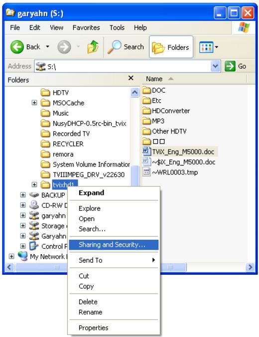 TVIX HD M-6500A - Set Network Configurations Under Windows XP (SAMBA mode) - 1