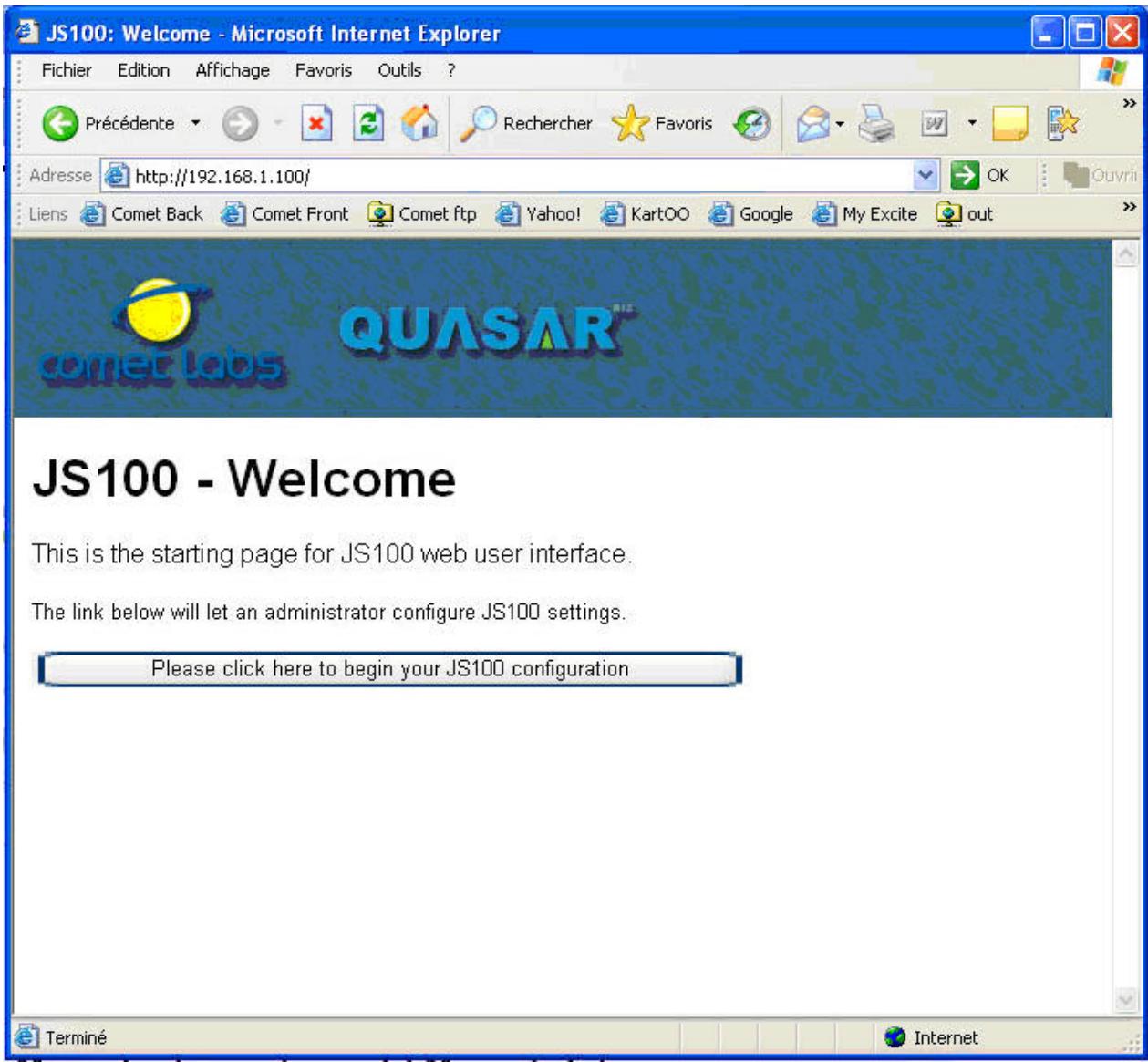 COMET LABS JS100 - ETAPE 3 - Connexion à la première page de configuration du JS100 - 1