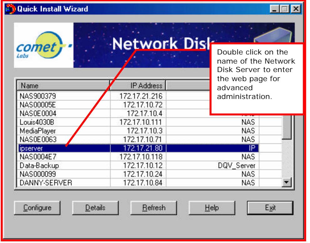 COMET LABS ND45000 - To enter the home page of the Network Disk Server: - 1