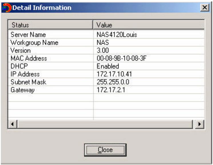 COMET LABS ND45000 - Viewing detailed information on the Network Disk Server - 1