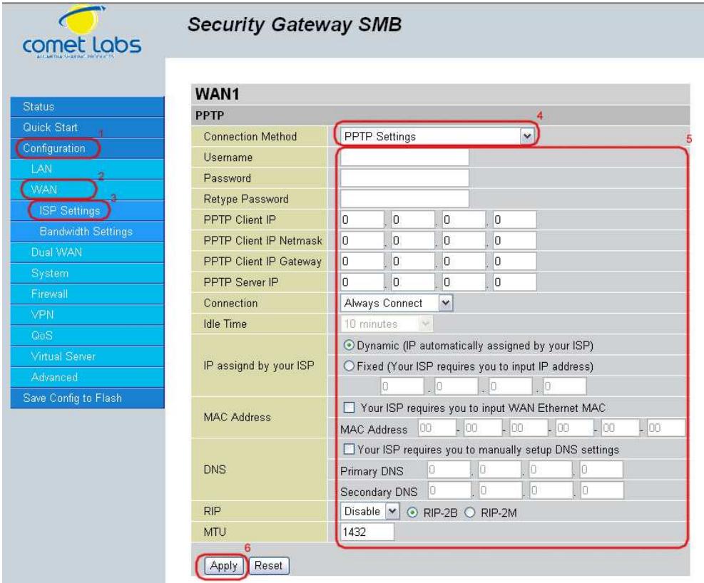 COMET LABS RF30 - PPTP Settings - 1