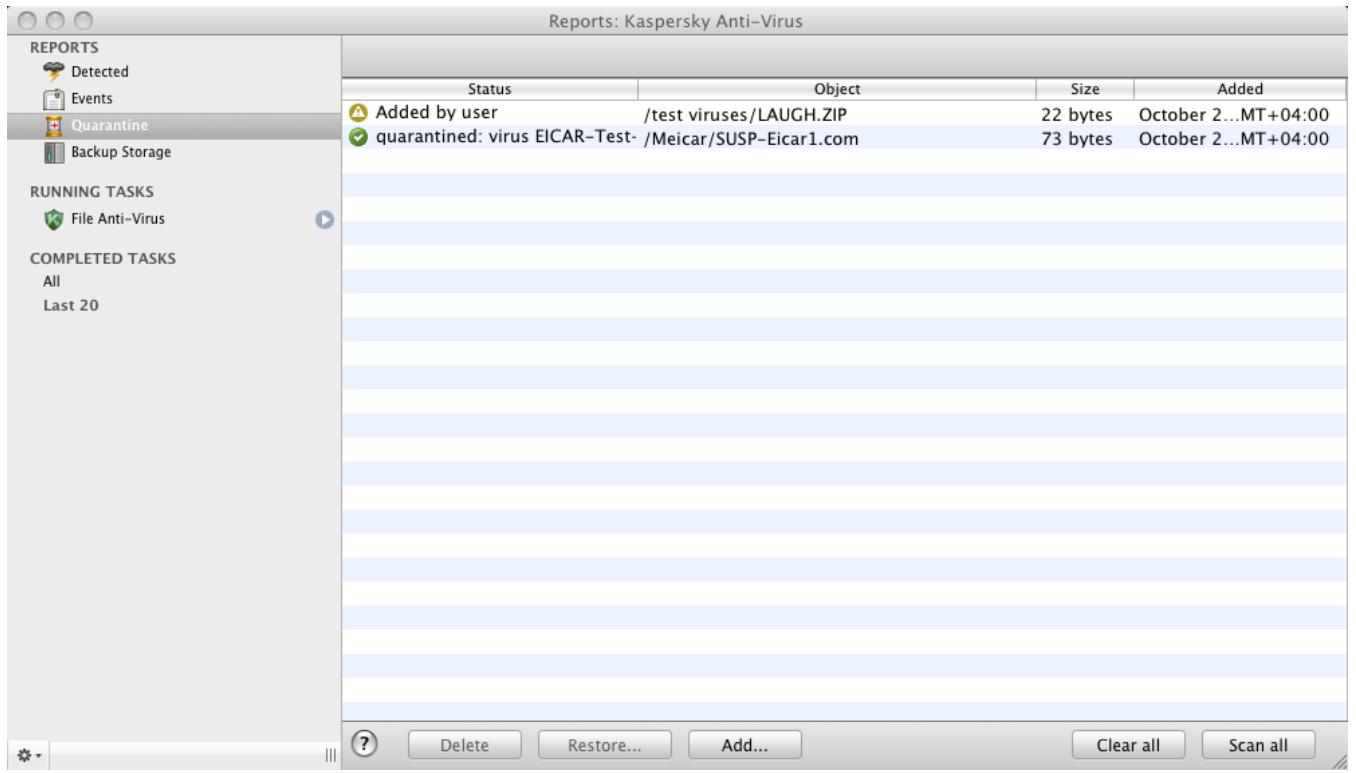 KASPERSKY ANTI-VIRUS 2011 - ACTIONS ON QUARANTINED OBJECTS - 1