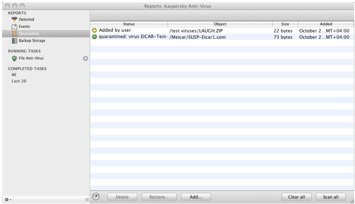 KASPERSKY ANTI-VIRUS 2011 FOR MAC - ACTIONS ON QUARANTINED OBJECTS - 1