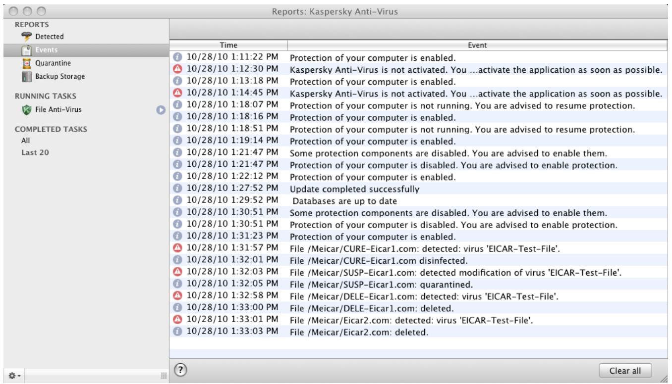 KASPERSKY ANTI-VIRUS 2011 FOR MAC - REPORTS - 1