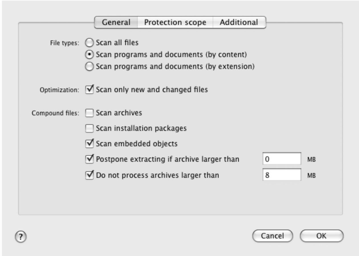 KASPERSKY ANTI-VIRUS 2011 FOR MAC - SPECIFYING THE TYPES OF FILES TO SCAN - 1
