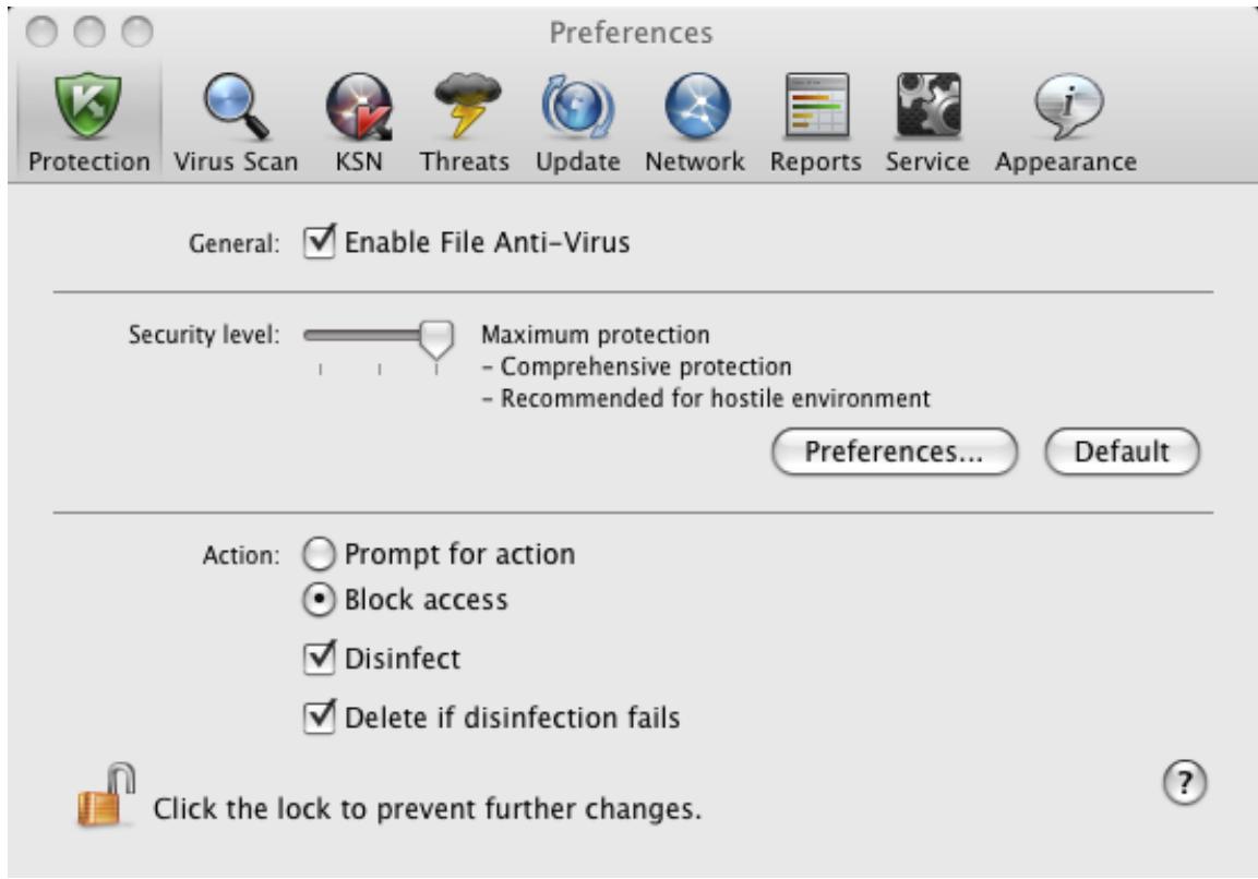 KASPERSKY ANTI-VIRUS 2011 FOR MAC - APPLICATION SETTINGS WINDOW - 1