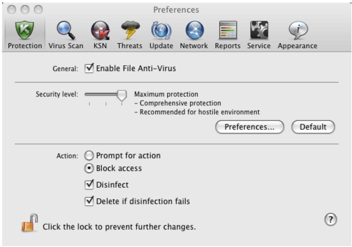 KASPERSKY ANTI-VIRUS 2011 FOR MAC - RESTORING DEFAULT FILE PROTECTION SETTINGS - 1