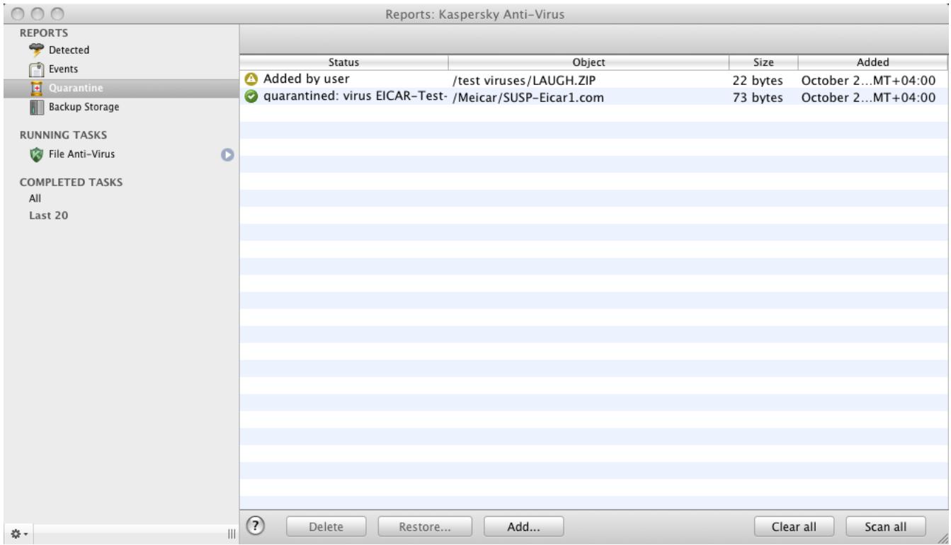 KASPERSKY ANTI-VIRUS 2011 FOR MAC - VIEWING THE CONTENTS OF QUARANTINE - 1