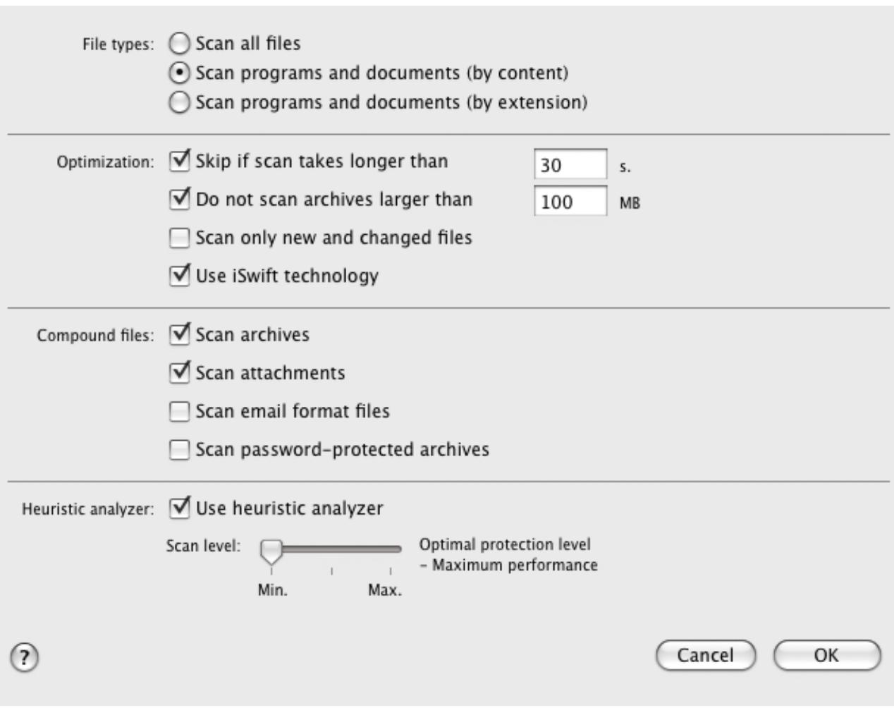 KASPERSKY ANTI-VIRUS 2011 FOR MAC - SPECIFYING THE TYPES OF OBJECTS TO SCAN - 1