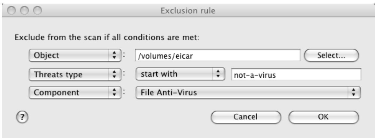 KASPERSKY ANTI-VIRUS 2011 FOR MAC - Creating an exclusion rule - 1