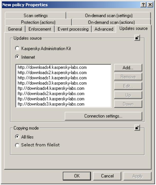 KASPERSKY ANTI-VIRUS 5.7 - Selecting the updating source for the anti-virus database - 1
