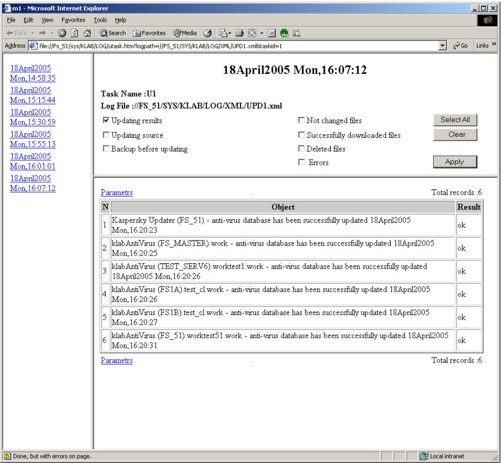 KASPERSKY ANTI-VIRUS 5.7 - Viewing the anti-virus database updating results - 1
