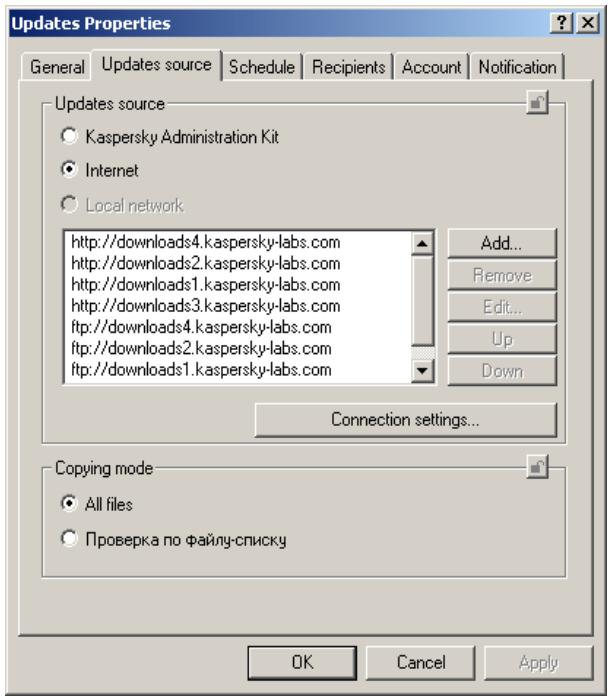 KASPERSKY ANTI-VIRUS 5.7 - Specifying the settings specific to updating the anti-virus database - 1