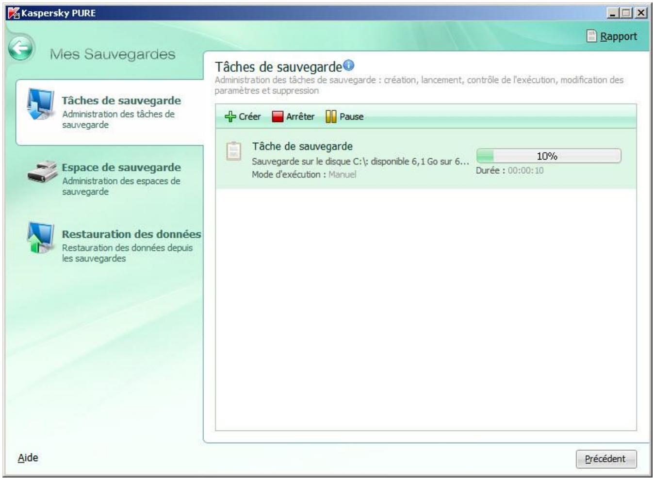 KASPERSKY PURE 9.0 - Mes sauvegardes - 1