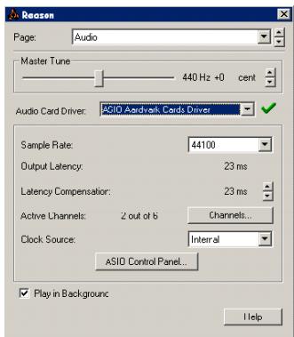 PROPELLERHEAD REASON 1.0.1 - Fenêtre preferences – audio - 1