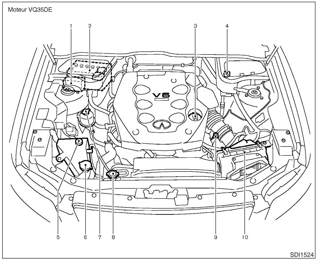 INFINITI FX45 - POINTS De verification dans le compartiment-moteur - 1