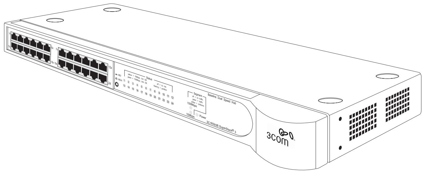 3COM SS3 BASLINE 10/100 HUB 12 PORTS - SuperStack® 3 Baseline Dual Speed Hub 12-Port TP (3C16592B) and 24-Port TP (3C16593B) User Guide - 1
