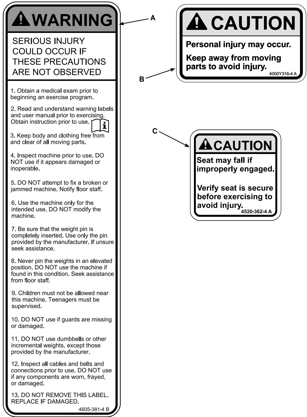 CYBEX INTERNATIONAL 11030_ROW - Warning/Caution Decals - 1
