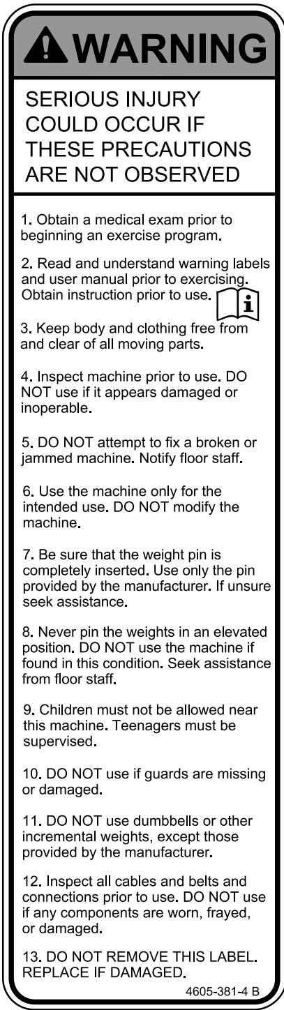 CYBEX INTERNATIONAL 11060_SEATED LEG CURL - Warning/Caution Decals - 1