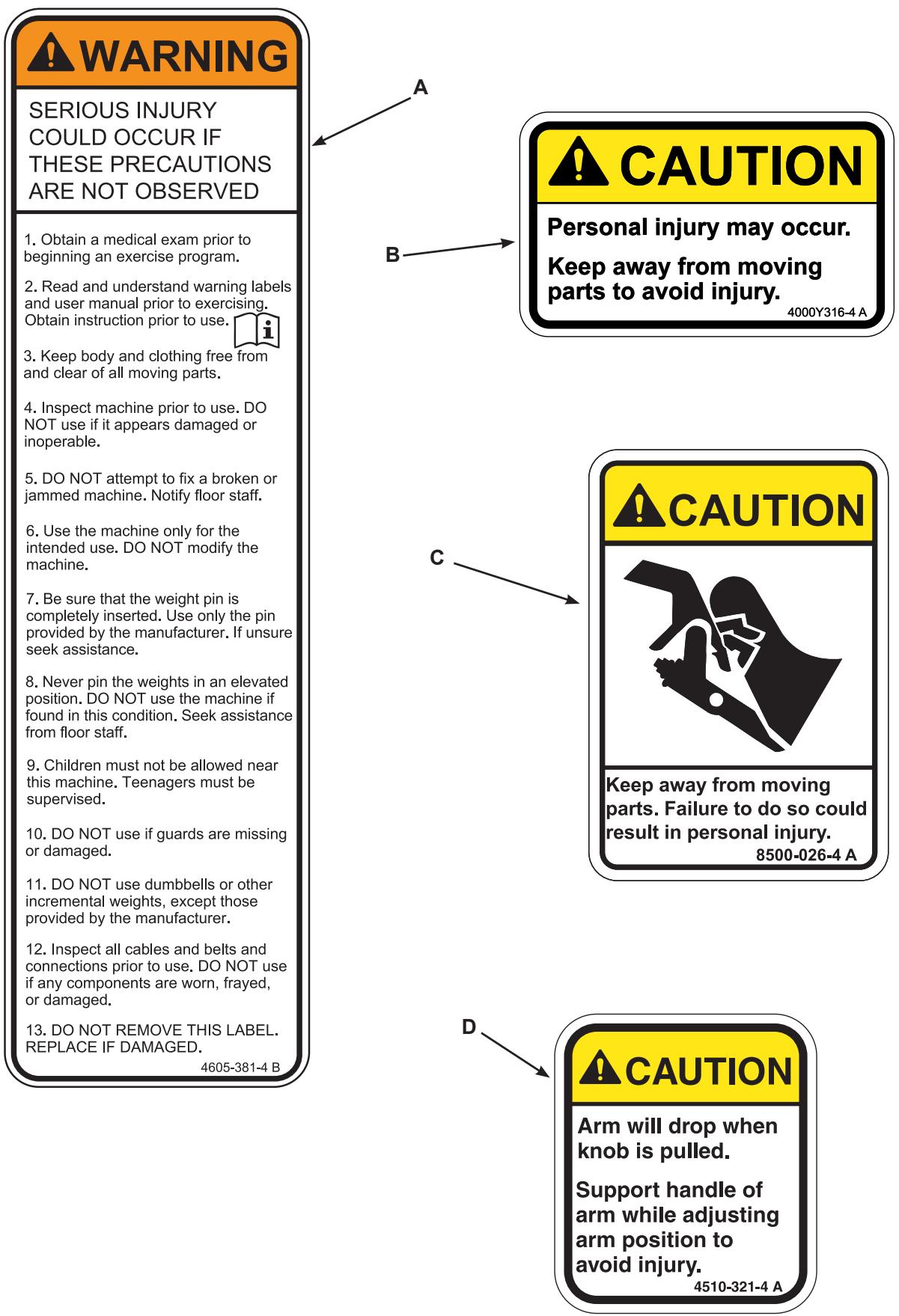 CYBEX INTERNATIONAL 12100 BACK EXTENSION - Warning/Caution Decals - 1