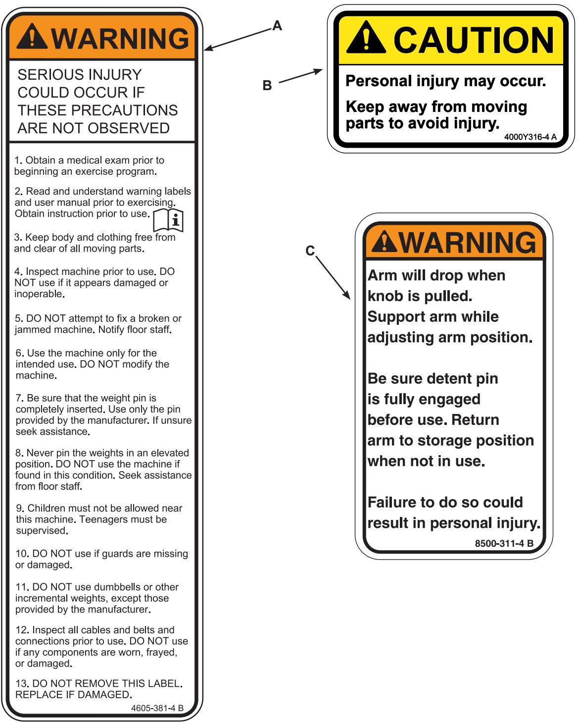 CYBEX INTERNATIONAL 12130 LAT PULL - Warning/Caution Decals - 1