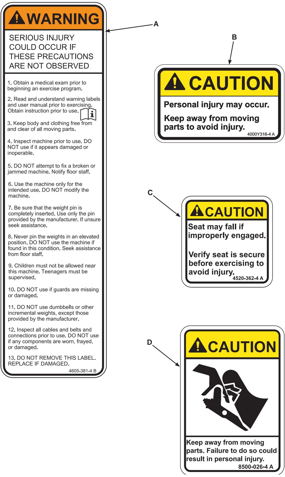 CYBEX INTERNATIONAL 12160 LAT RAISE - Warning/Caution Decals - 1
