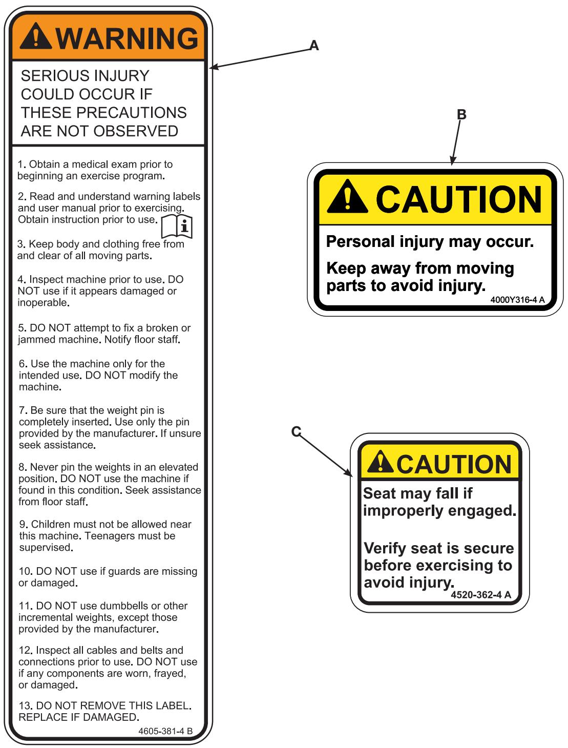 CYBEX INTERNATIONAL 12190 TORSO - Warning/Caution Decals - 1