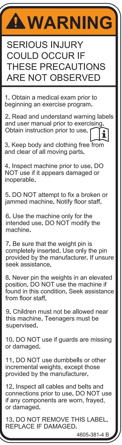 CYBEX INTERNATIONAL 12200 HIP ABDUCTION - Warning/Caution Decals - 1