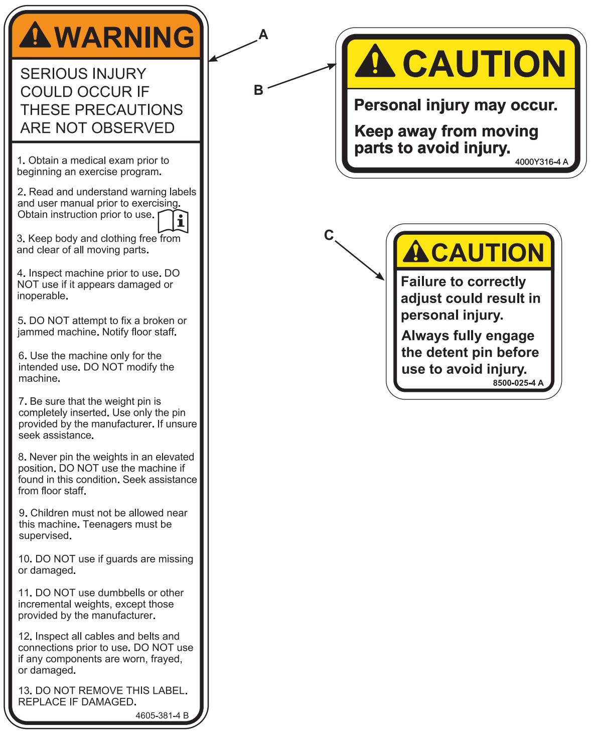 CYBEX INTERNATIONAL 12220 CABLE COLUMN - Warning/Caution Decals - 1