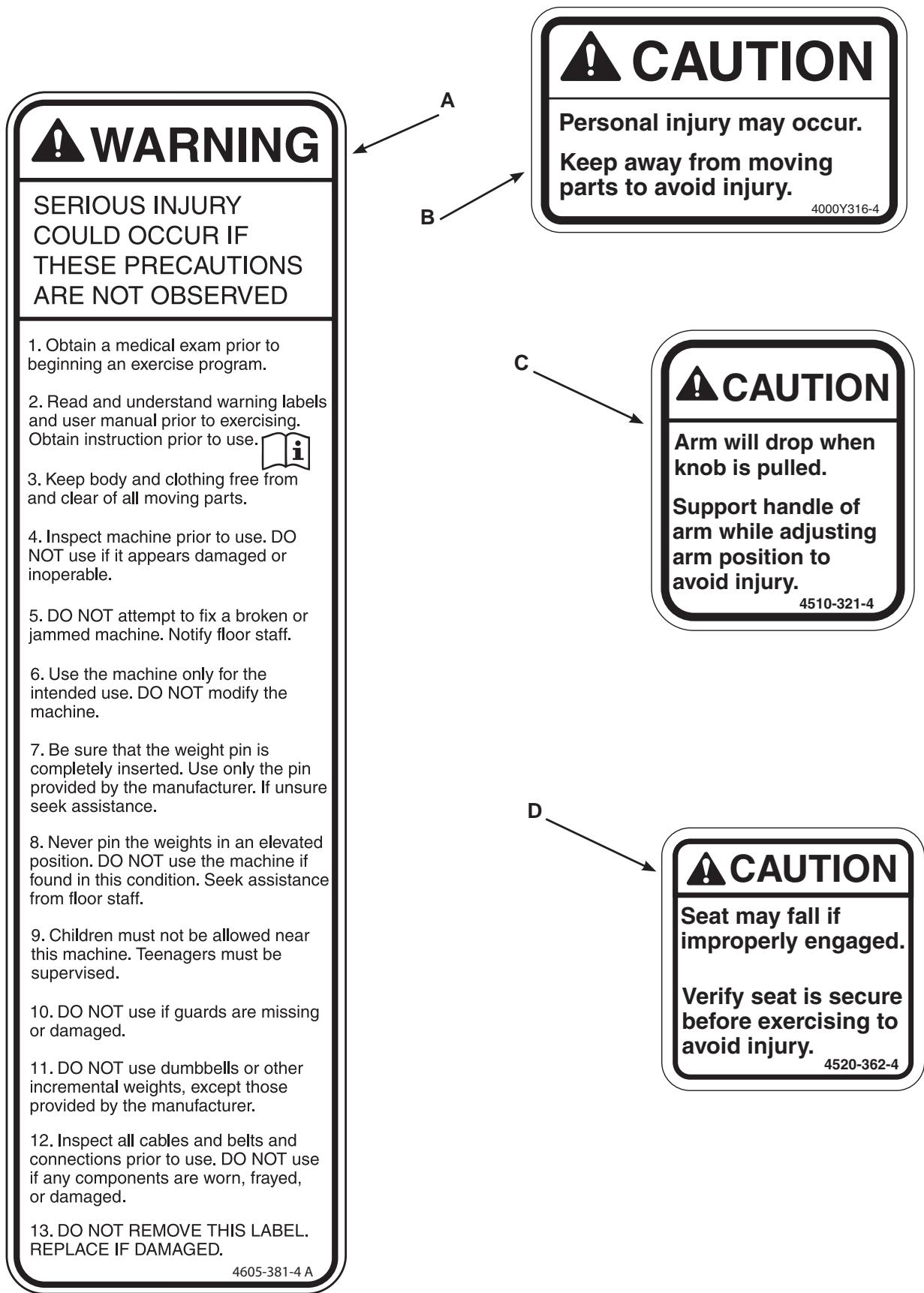 CYBEX INTERNATIONAL 13000 CHEST PRESS - Warning/Caution Decals - 1