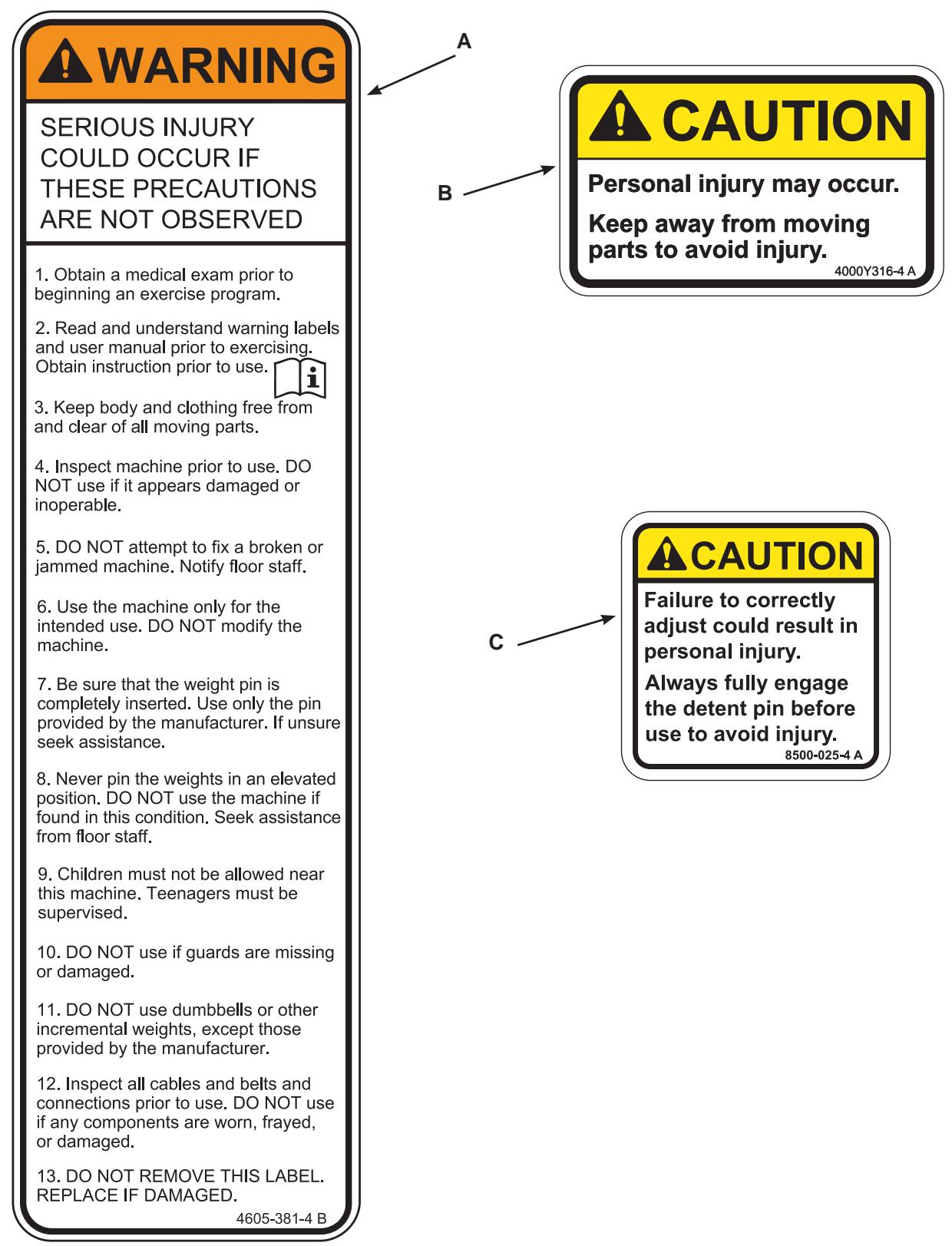 CYBEX INTERNATIONAL 13060 SEATED LEG CURL - Warning/Caution Decals - 1