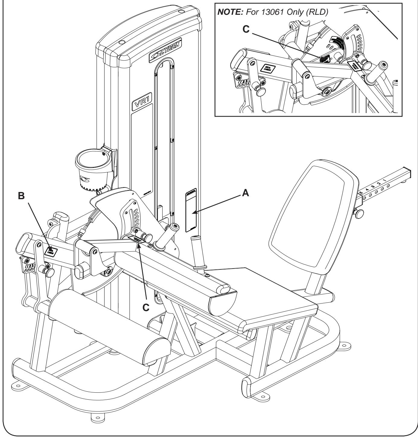 CYBEX INTERNATIONAL 13060 SEATED LEG CURL - Warning/Caution Decals - 2