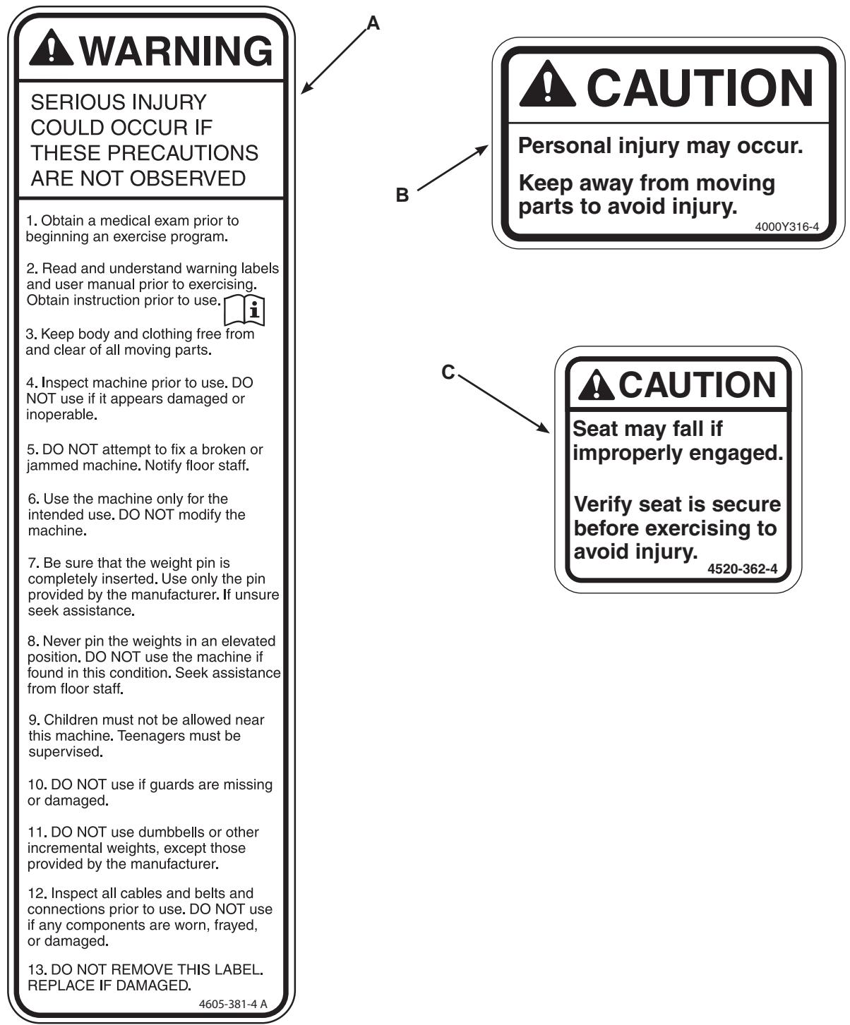 CYBEX INTERNATIONAL 13075 ARM CURL - Warning/Caution Decals - 1