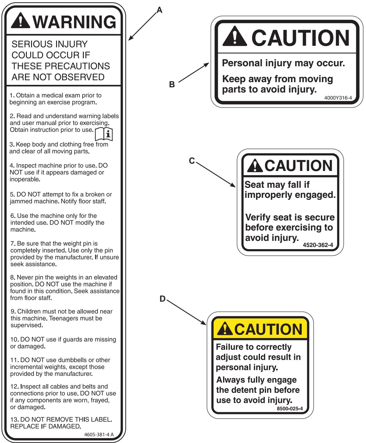 CYBEX INTERNATIONAL 13085 ARM EXTENSION - Warning/Caution Decals - 1