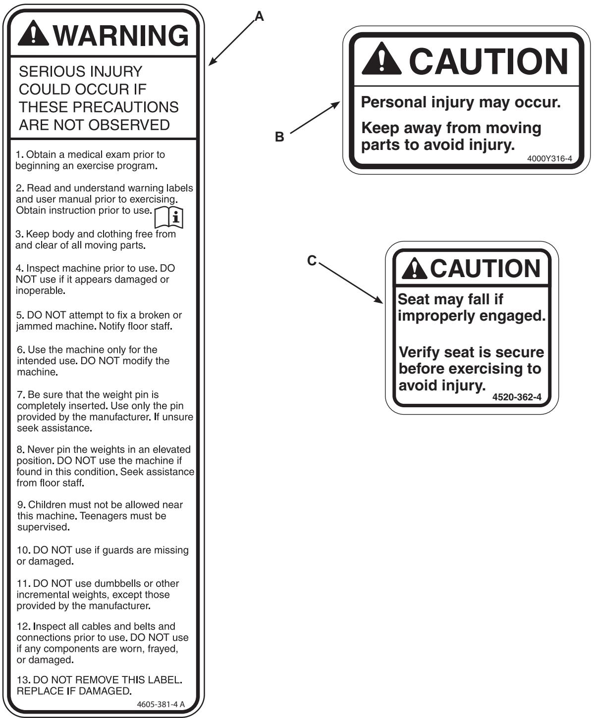 CYBEX INTERNATIONAL 13135 PULLDOWN - Warning/Caution Decals - 1