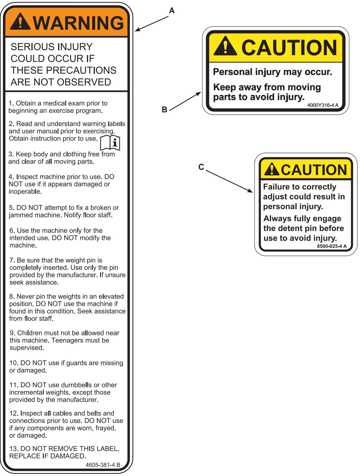 CYBEX INTERNATIONAL 13170 GLUTE - Warning/Caution Decals - 1