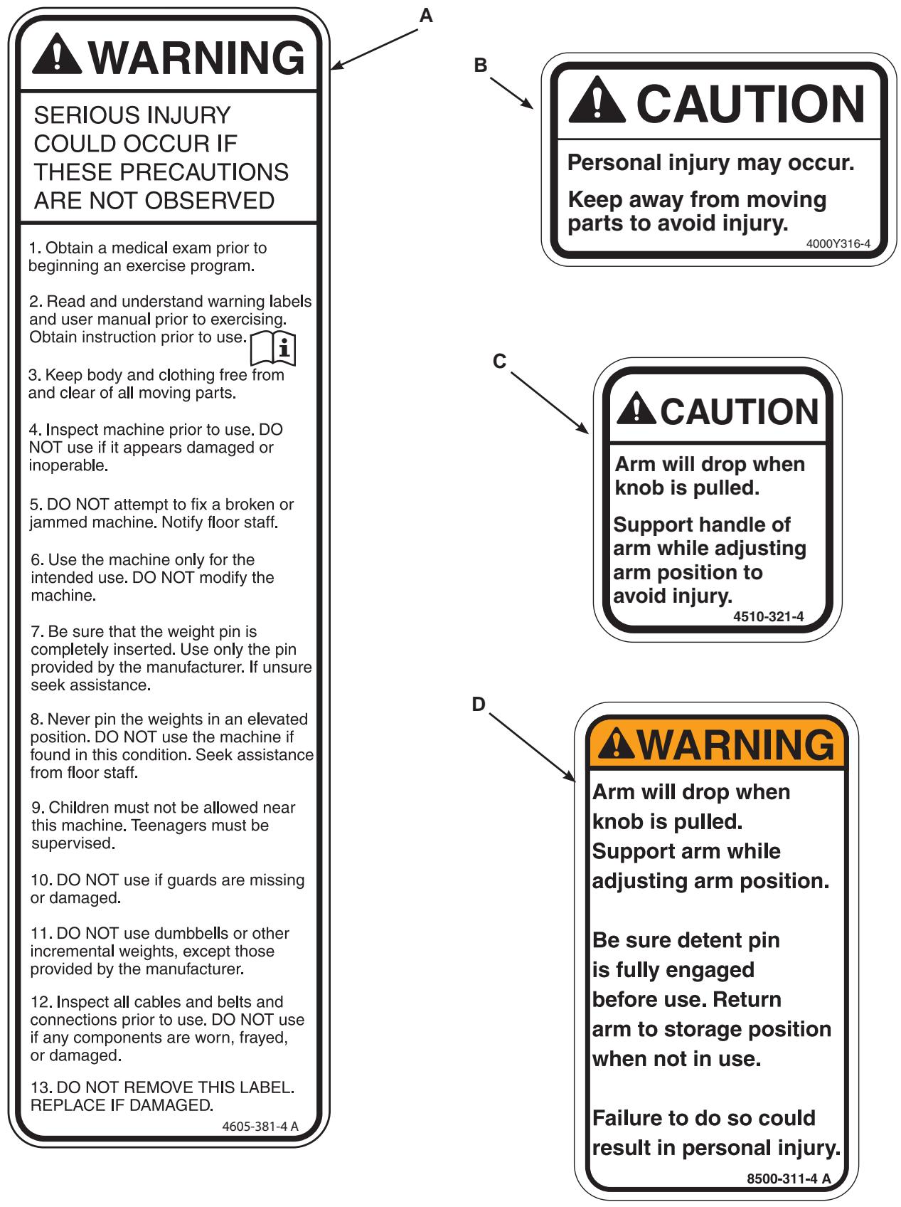 CYBEX INTERNATIONAL 13200 AB-BACK - Warning/Caution Decals - 1