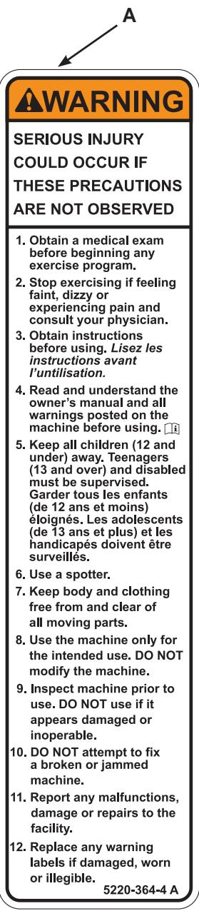 CYBEX INTERNATIONAL 16010 OLYMPIC BENCH - Warning/Caution Decals - 1