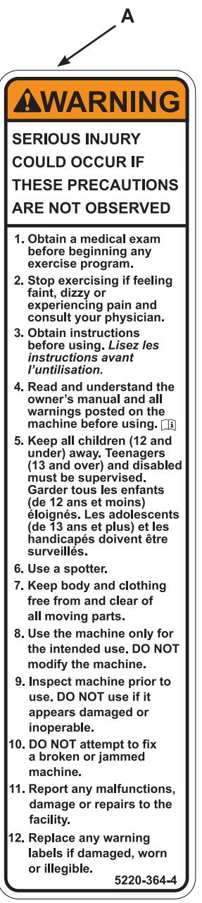CYBEX INTERNATIONAL 16020 45 DEGREE BACK - Warning/Caution Decals - 1