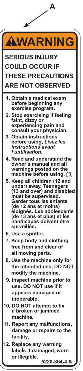 CYBEX INTERNATIONAL 16021 45 DEGREE BACK - Warning/Caution Decals - 1