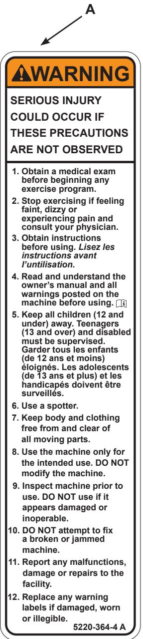 CYBEX INTERNATIONAL 16030 UTILITY BENCH - Warning/Caution Decals - 1
