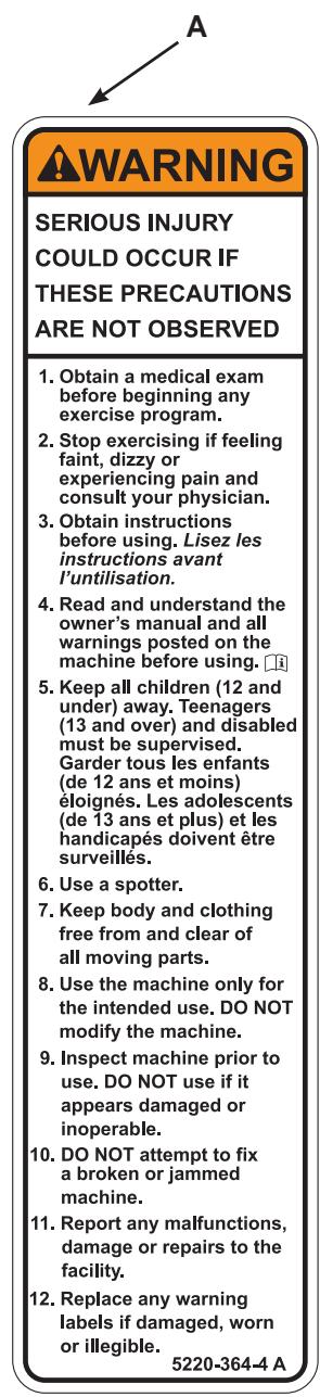 CYBEX INTERNATIONAL 16070 PULLDOWN - Warning/Caution Decals - 1