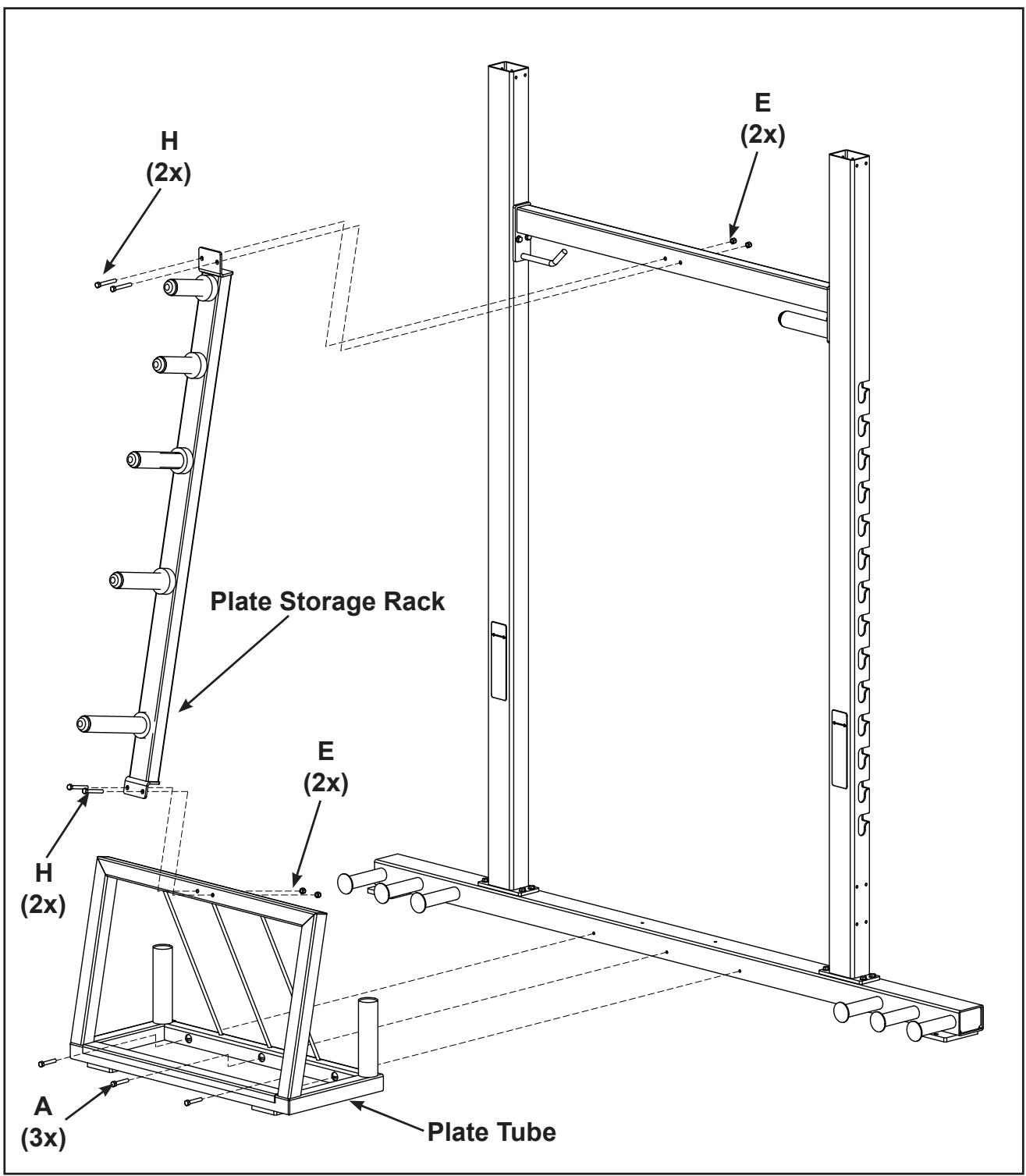 CYBEX INTERNATIONAL 19060_19070 COMBO RACK - Attach Plate Storage Rack. Attach Plate Tube. Repeat steps for other side. - 1
